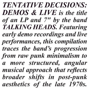 Talking Heads - Tentative Decisions: Demos & Live Vinyl LP_GOOD TASTE Records